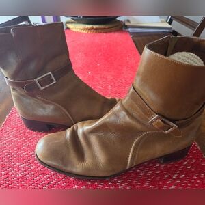 Brown Leather Ankle Boots with Buckle